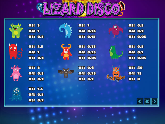 Символы в автомате Lizard Disco от компании PlayPearls